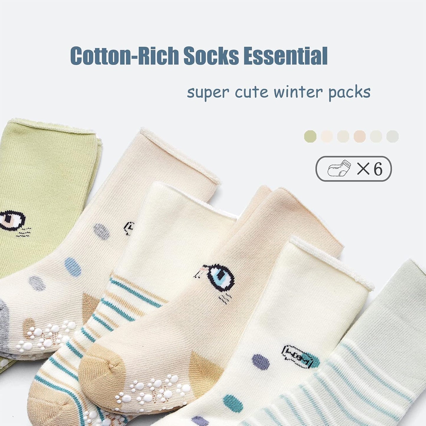 Baby Non Slip Winter Socks Baby Boys Thick Warm Socks with Grips for Baby Girls Non Skid Socks 6 Pack